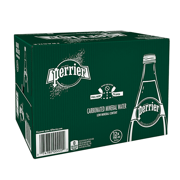 caja de agua Perrier con 12 botellas de 750 ml c/u