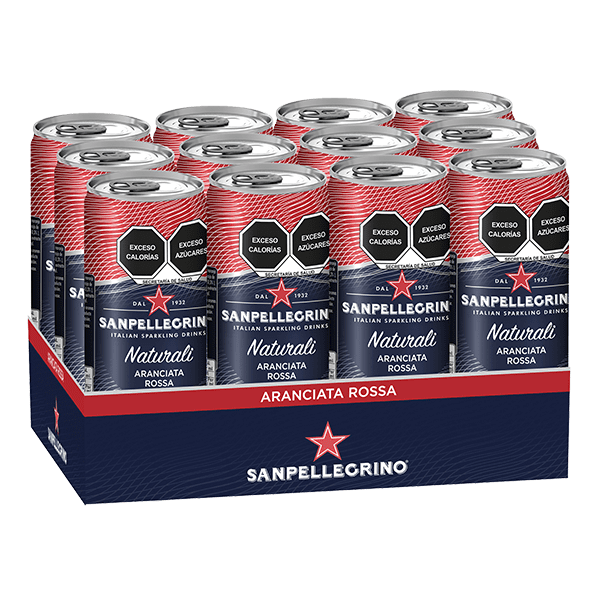 paquete de San Pellegrino aranciata rossa Naturali con 12 latas de 330 ml c/u