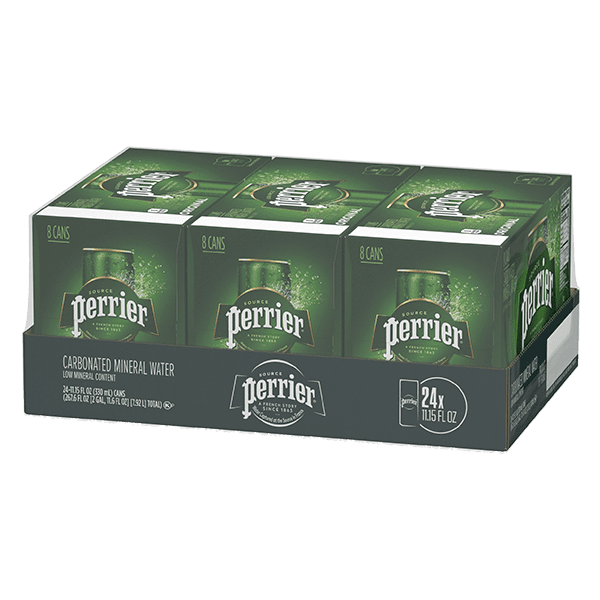 paquete de agua Perrier pet con 24 latas de 330 ml c/u