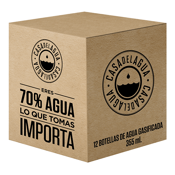 caja de agua casa del agua gasificada 355 ml con 12 botellas